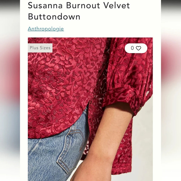 By Anthropologie Susanna Burnout Velvet Button Up Blouse 3/4 Sleeves Medium - Picture 8 of 17